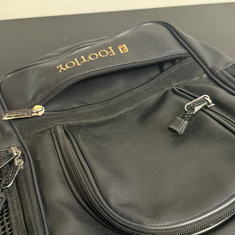 FootJoy Golf Shoe Bag Unisex Black Faux Leather Ventilated Shoulder Strap